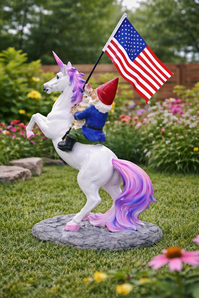 Funny Guy Mugs Garden Gnome Statue - The Ultimate Trio: Cat, Gnome & Unicorn Statue - Indoor/Outdoor Garden Gnome Sculpture for Patio, Yard or Lawn - Image 2